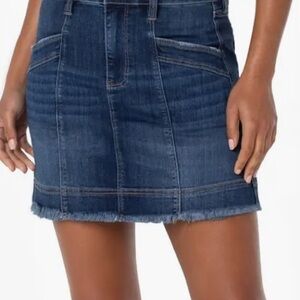 Liverpool, Frayed Hem Denim Miniskirt, Pull On, 8